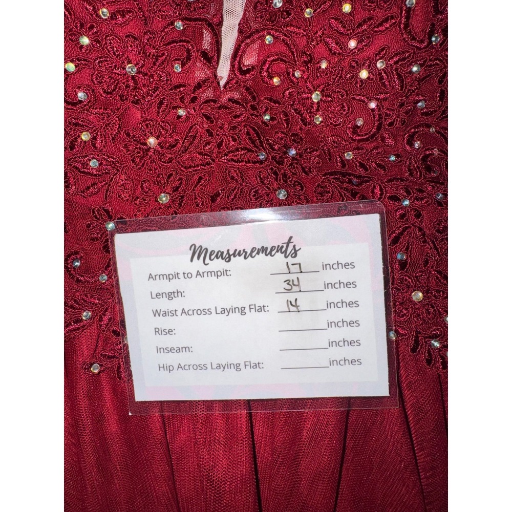 Jodi Kristopher Burgundy Lace Rhinestone Tulle Cocktail Dress 9 3145-QA5B-T3 - Picture 5 of 8